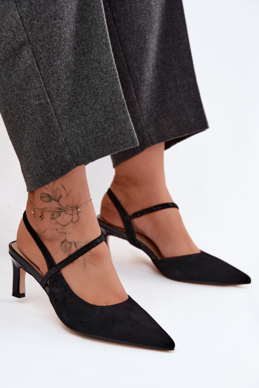 Kožené Elegantné semišové vysoké podpätky Ze Zdobionym Pruhyem D&A CR61-3048 čierna