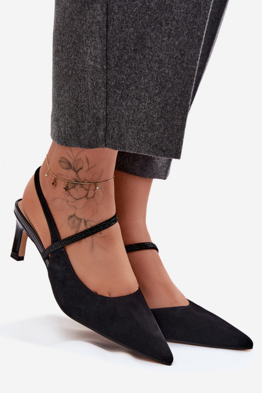 Kožené Elegantné semišové vysoké podpätky Ze Zdobionym Pruhyem D&A CR61-3048 čierna