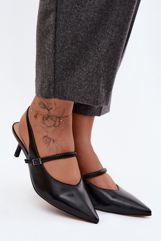 Kožené Topánky Sandále na vysokom podpätku s popruhmi D&A CR61-3046 čierna