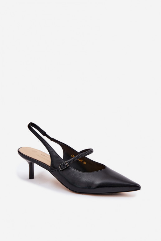 Kožené Topánky Sandále na vysokom podpätku s popruhmi D&A CR61-3046 čierna