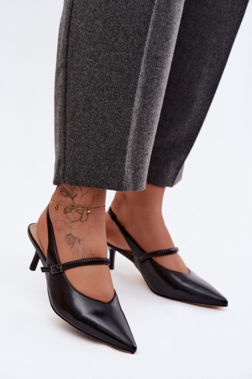 Kožené Topánky Sandále na vysokom podpätku s popruhmi D&A CR61-3046 čierna