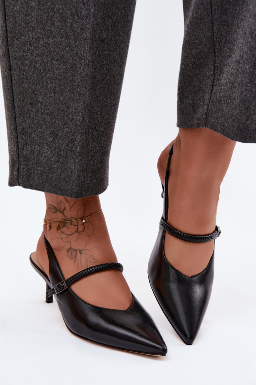 Kožené Topánky Sandále na vysokom podpätku s popruhmi D&A CR61-3046 čierna