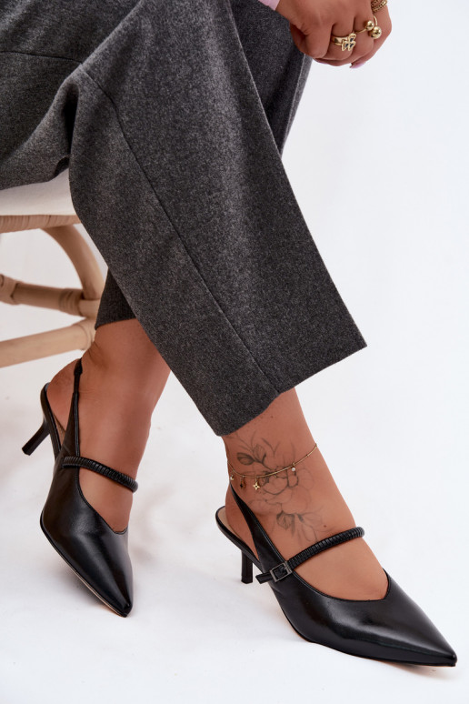 Kožené Topánky Sandále na vysokom podpätku s popruhmi D&A CR61-3046 čierna