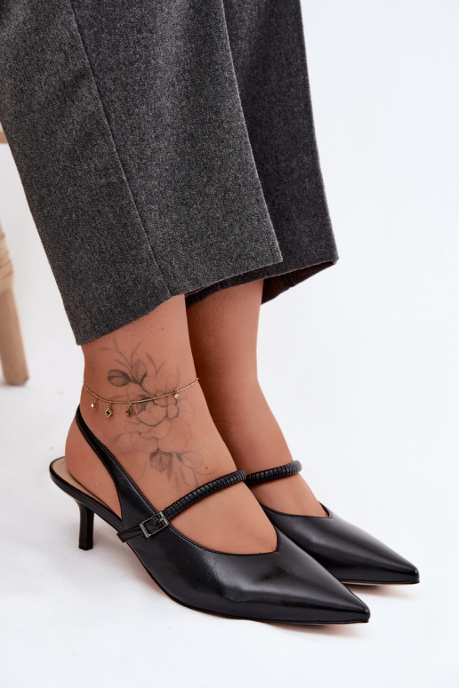 Kožené Topánky Sandále na vysokom podpätku s popruhmi D&A CR61-3046 čierna