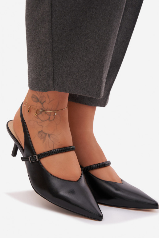 Kožené Topánky Sandále na vysokom podpätku s popruhmi D&A CR61-3046 čierna