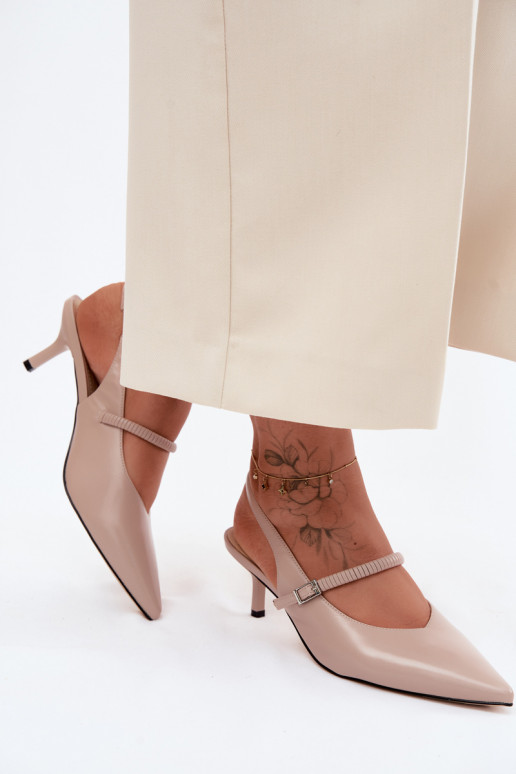 Kožené Topánky Sandále na vysokom podpätku s popruhmi D&A CR61-3046 béžová