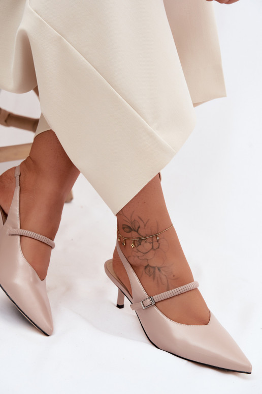 Kožené Topánky Sandále na vysokom podpätku s popruhmi D&A CR61-3046 béžová