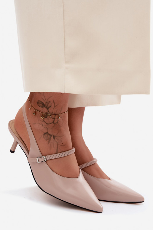 Kožené Topánky Sandále na vysokom podpätku s popruhmi D&A CR61-3046 béžová