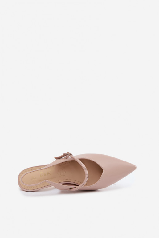 Kožené Topánky Sandále na vysokom podpätku s popruhmi D&A CR61-3046 béžová