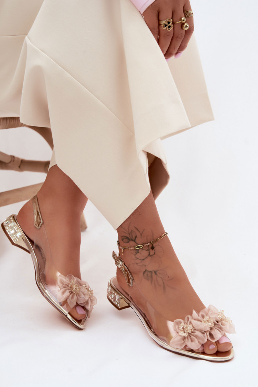 Perregimi sandále so svietiacimi otvormi I SiateczkoInymi s kvetinovými motívmiami D&A MR61-9006 zlatej farby