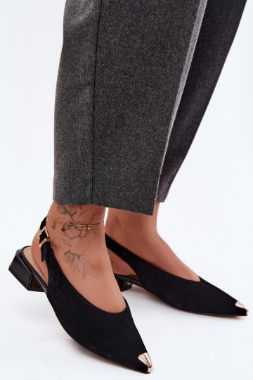 Kožené Dámske semišové sandále Zapnuté nízkom opätku D&A CR61-3050 čierna