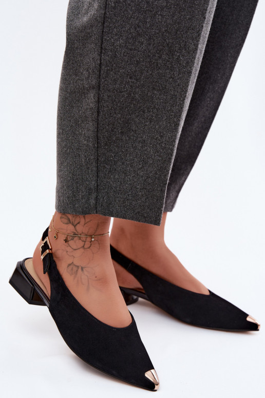 Kožené Dámske semišové sandále Zapnuté nízkom opätku D&A CR61-3050 čierna