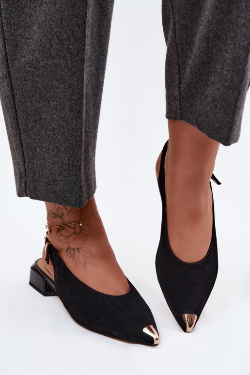 Kožené Dámske semišové sandále Zapnuté nízkom opätku D&A CR61-3050 čierna