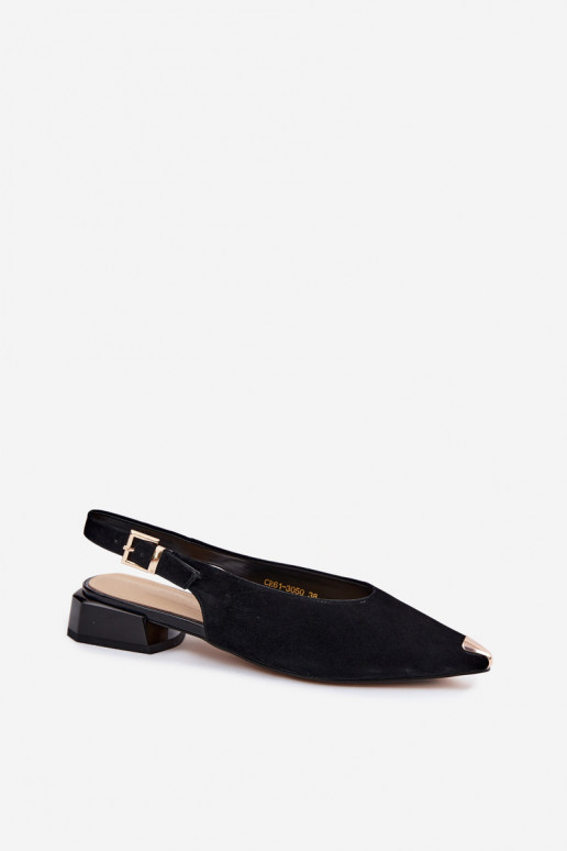 Kožené Dámske semišové sandále Zapnuté nízkom opätku D&A CR61-3050 čierna