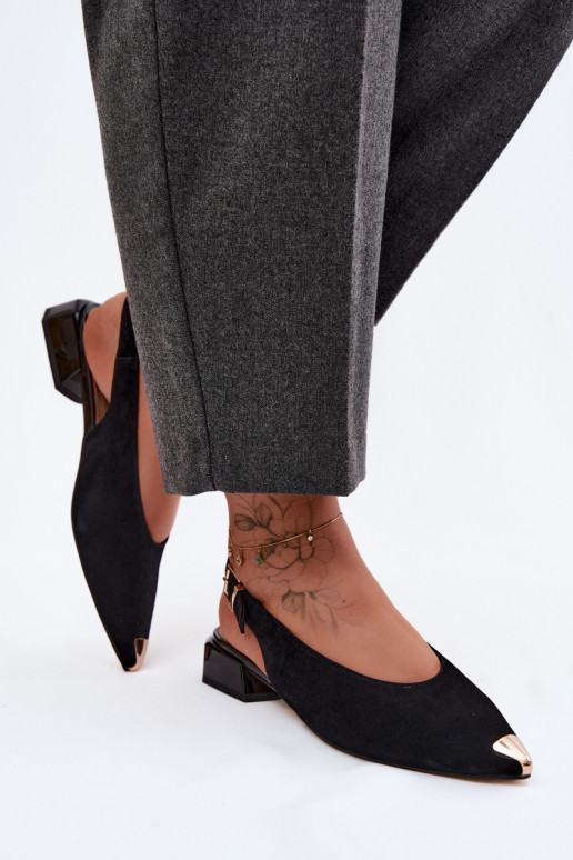 Kožené Dámske semišové sandále Zapnuté nízkom opätku D&A CR61-3050 čierna