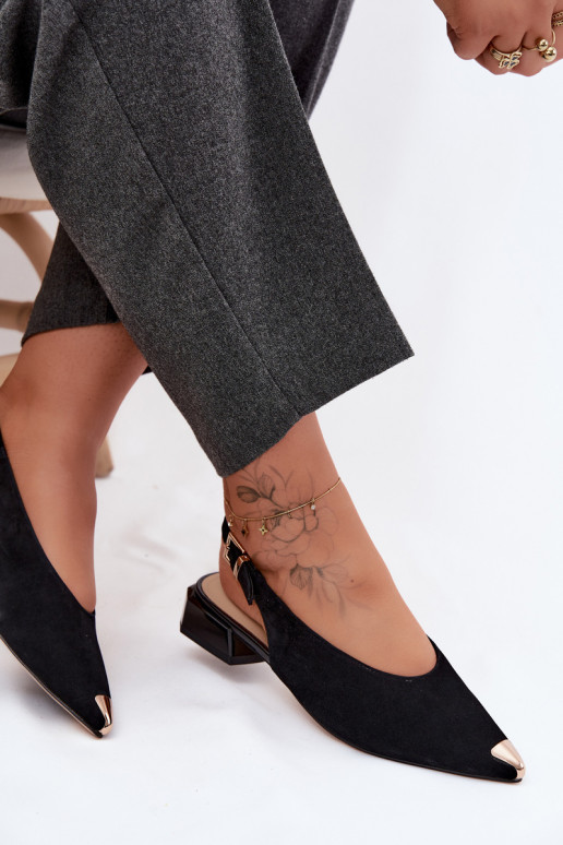 Kožené Dámske semišové sandále Zapnuté nízkom opätku D&A CR61-3050 čierna