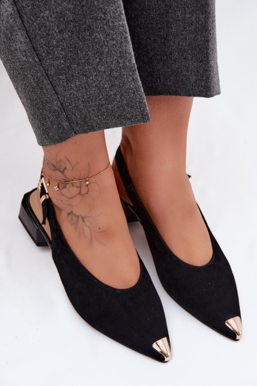 Kožené Dámske semišové sandále Zapnuté nízkom opätku D&A CR61-3050 čierna