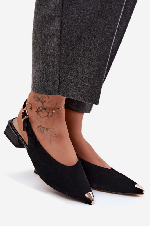 Kožené Dámske semišové sandále Zapnuté nízkom opätku D&A CR61-3050 čierna