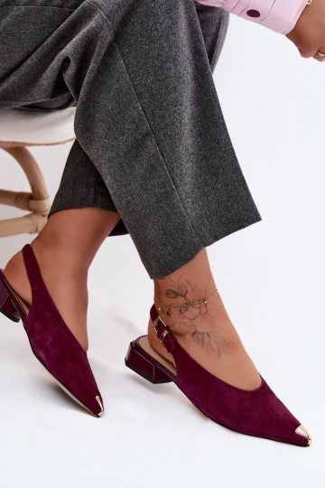 Kožené Dámske semišové sandále Zapnuté nízkom opätku D&A CR61-3050 bordová