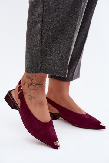 Kožené Dámske semišové sandále Zapnuté nízkom opätku D&A CR61-3050 bordová 2