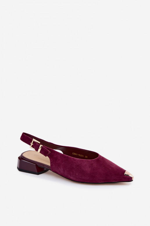 Kožené Dámske semišové sandále Zapnuté nízkom opätku D&A CR61-3050 bordová