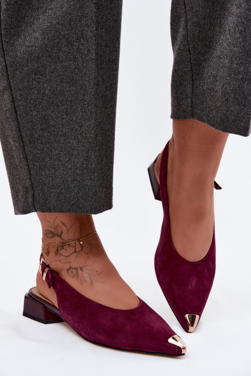 Kožené Dámske semišové sandále Zapnuté nízkom opätku D&A CR61-3050 bordová