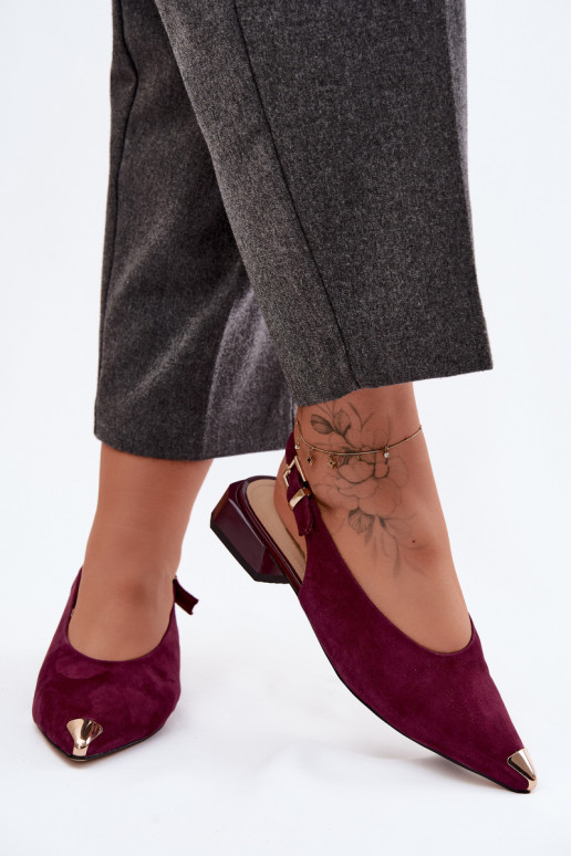 Kožené Dámske semišové sandále Zapnuté nízkom opätku D&A CR61-3050 bordová