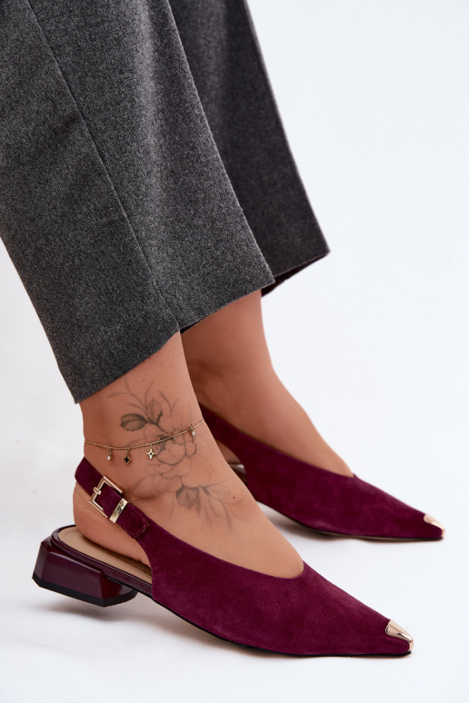 Kožené Dámske semišové sandále Zapnuté nízkom opätku D&A CR61-3050 bordová