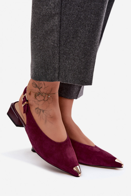 Kožené Dámske semišové sandále Zapnuté nízkom opätku D&A CR61-3050 bordová