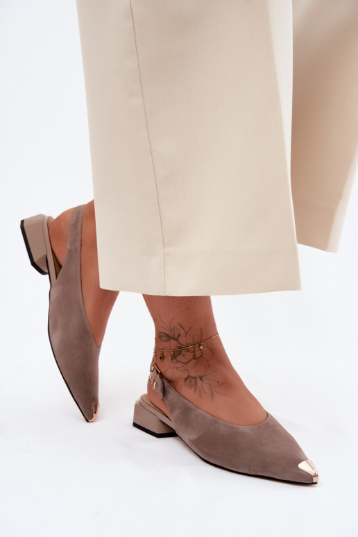 Kožené Dámske semišové sandále Zapnuté nízkom opätku D&A CR61-3050 béžová