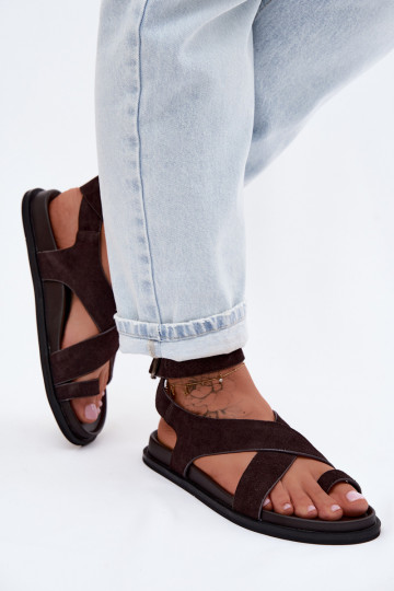 Ploché sandáleZapnutéturalnego zo semišuu D&A CR61-3049 CzekoladoIne