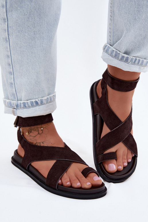 Ploché sandáleZapnutéturalnego zo semišuu D&A CR61-3049 CzekoladoIne