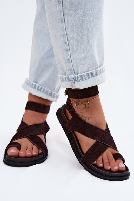 Ploché sandáleZapnutéturalnego zo semišuu D&A CR61-3049 CzekoladoIne