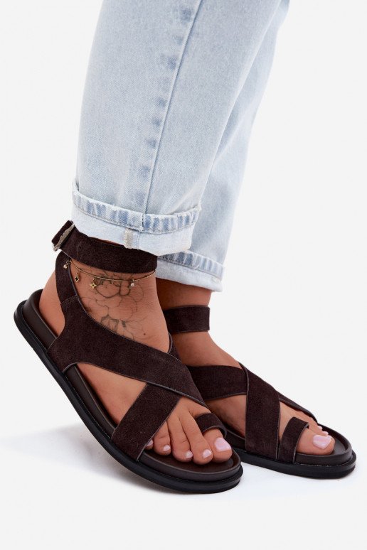 Ploché sandáleZapnutéturalnego zo semišuu D&A CR61-3049 CzekoladoIne