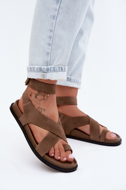 Ploché sandáleZapnutéturalnego zo semišuu D&A CR61-3049 béžová