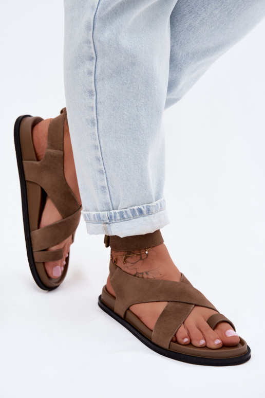 Ploché sandáleZapnutéturalnego zo semišuu D&A CR61-3049 béžová