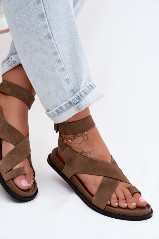 Ploché sandáleZapnutéturalnego zo semišuu D&A CR61-3049 béžová