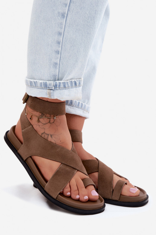 Ploché sandáleZapnutéturalnego zo semišuu D&A CR61-3049 béžová