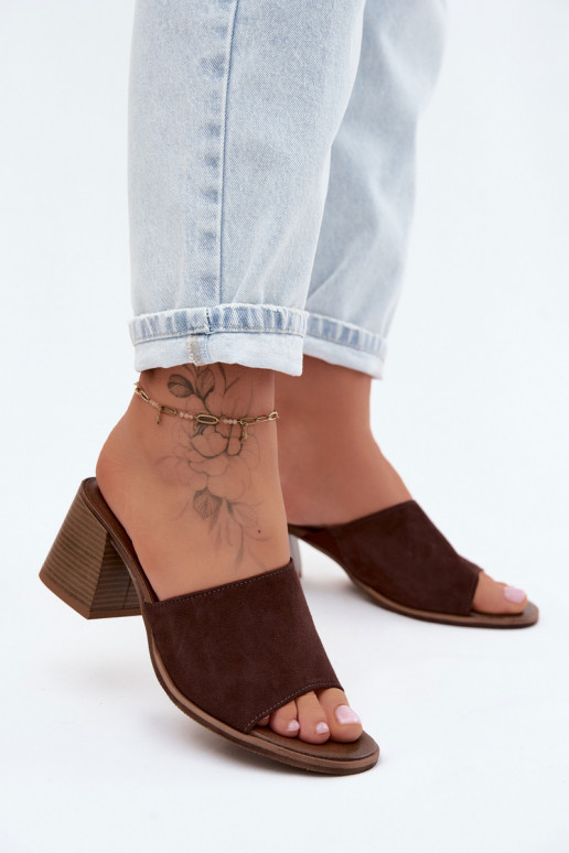 Kožené Dámske semišové papuče s podpätkami Zazoo 40519 CzekoladoIne