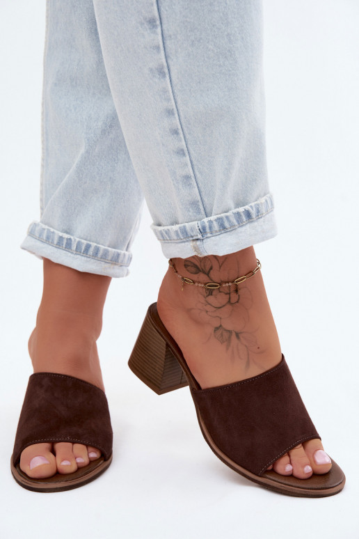 Kožené Dámske semišové papuče s podpätkami Zazoo 40519 CzekoladoIne