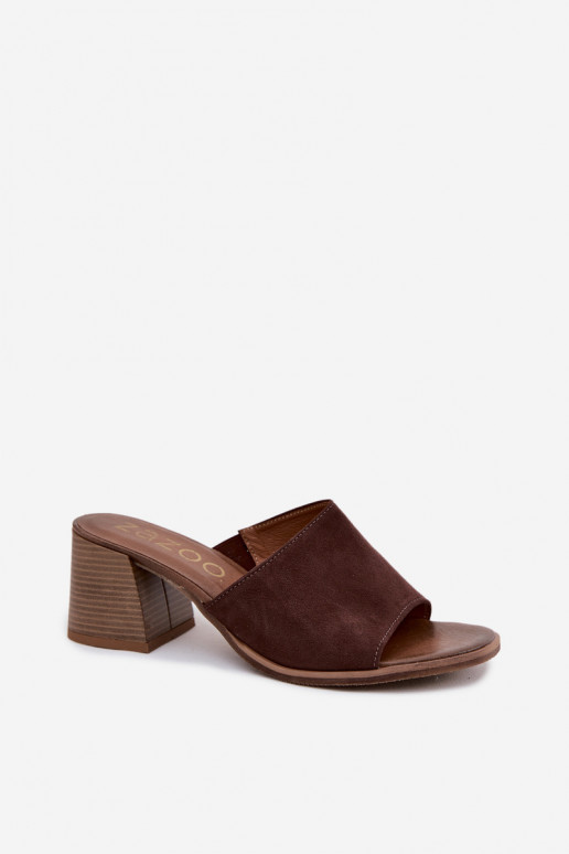 Kožené Dámske semišové papuče s podpätkami Zazoo 40519 CzekoladoIne