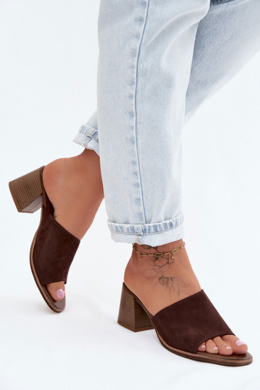 Kožené Dámske semišové papuče s podpätkami Zazoo 40519 CzekoladoIne