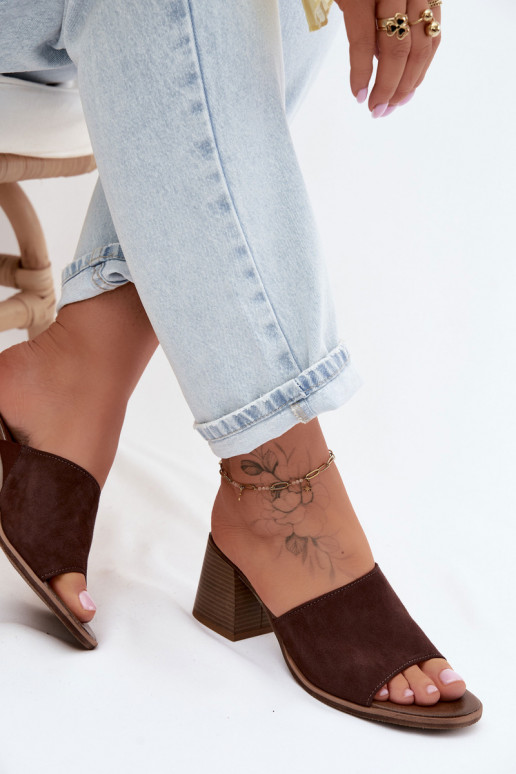 Kožené Dámske semišové papuče s podpätkami Zazoo 40519 CzekoladoIne