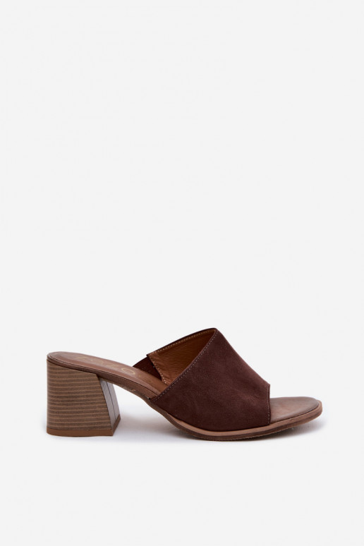 Kožené Dámske semišové papuče s podpätkami Zazoo 40519 CzekoladoIne