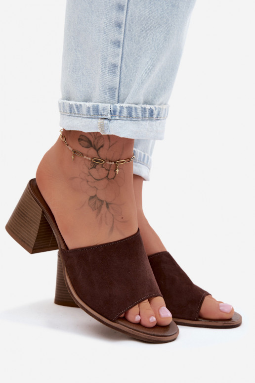 Kožené Dámske semišové papuče s podpätkami Zazoo 40519 CzekoladoIne