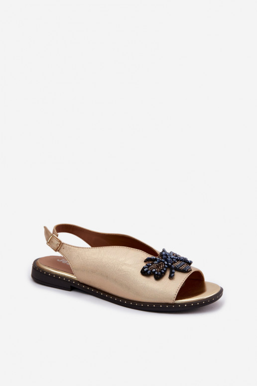 s leskom Dámske sandále s ozdobami rovná sa zlatej farby Russona
