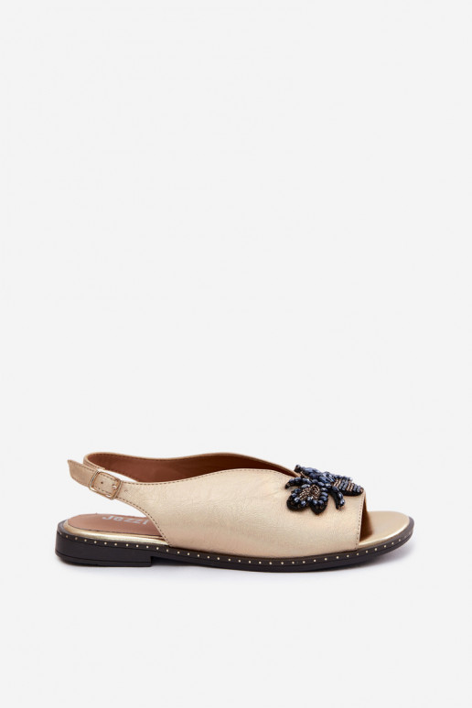 s leskom Dámske sandále s ozdobami rovná sa zlatej farby Russona