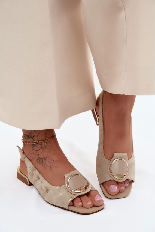 Dámske sandále so širokými podpätkami s ozdobami zlatej farby Glima