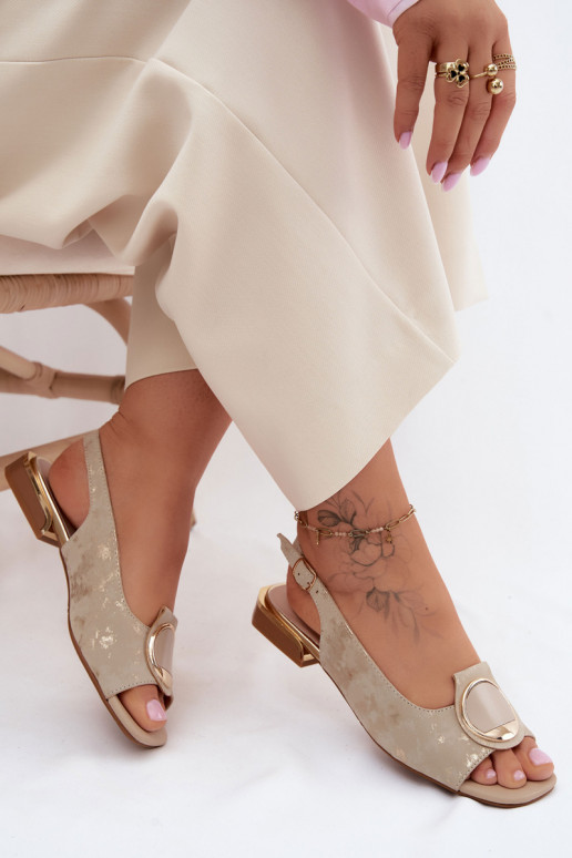 Dámske sandále so širokými podpätkami s ozdobami zlatej farby Glima
