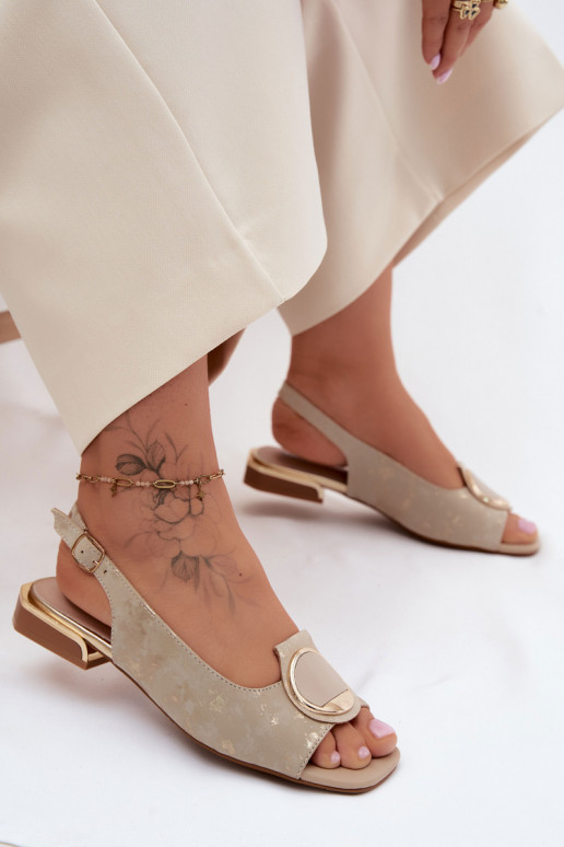Dámske sandále so širokými podpätkami s ozdobami zlatej farby Glima